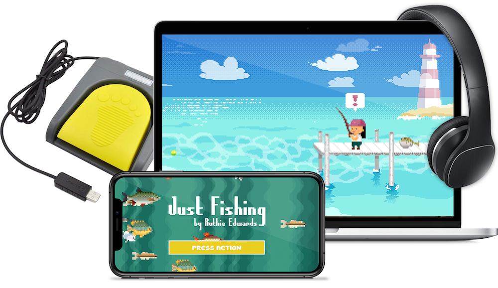 Just Fishing video game and various accessibility devices